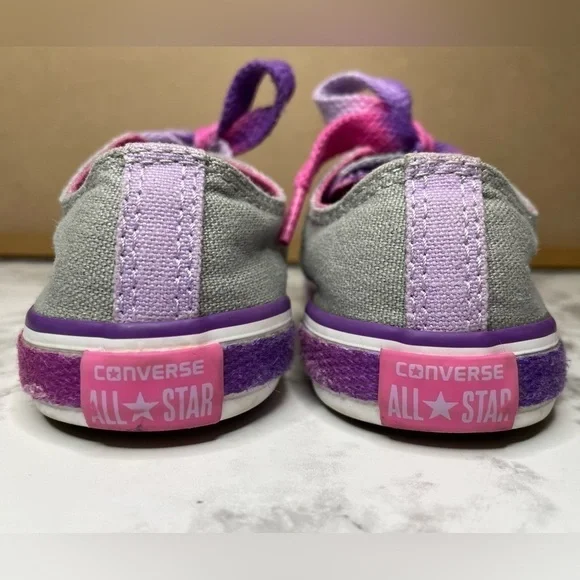 Converse All Star Toddler Gray Pink Purple Lace Up Shoes - Picture 8 of 10